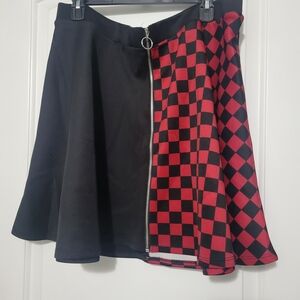 Hot Topic Asymmetrical Black and Red Checkered Skirt